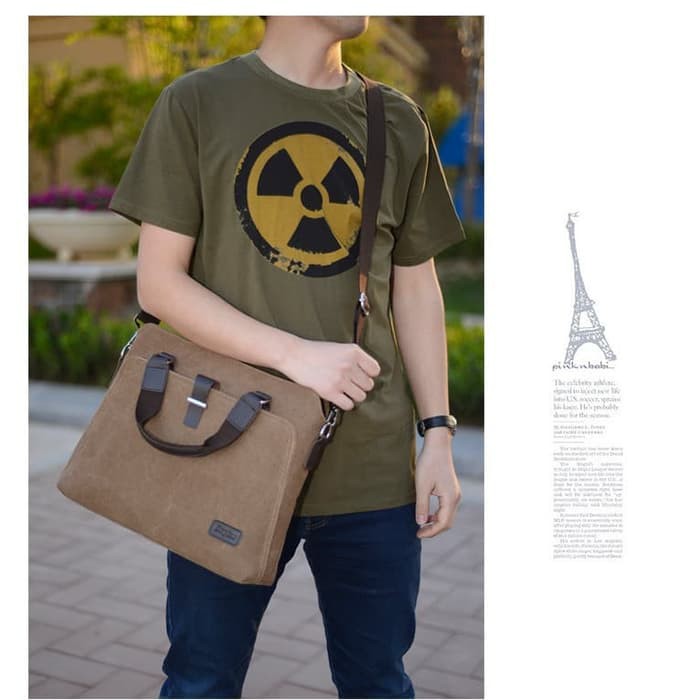 Tas Laptop Selempang Wanita Pria Original DXYIZU Canvas Stylish Briefcase 14 inch - Brown
