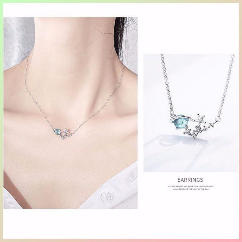 Medan Termurah kd15 Korean style anti karat perhiasan aksesoris kalung wanita permata biru cantik