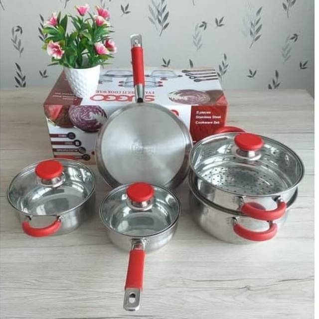 Suggo panci set evans 8pcs handle merah