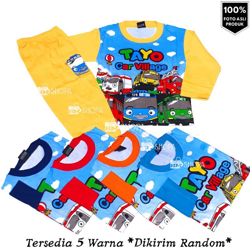 HMshopa - Baju Stelan Anak Tayo PANJANG Baju Tidur Piyama Anak Unisex 2-9 tahun setelan tayo anak
