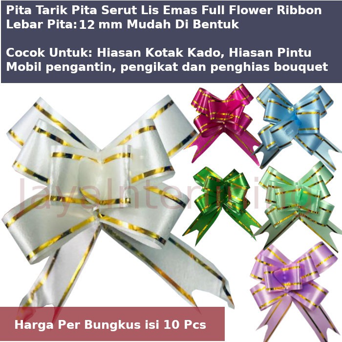 Pita Serut Pita Tarik Bunga List Emas Pull Flower Ribbon