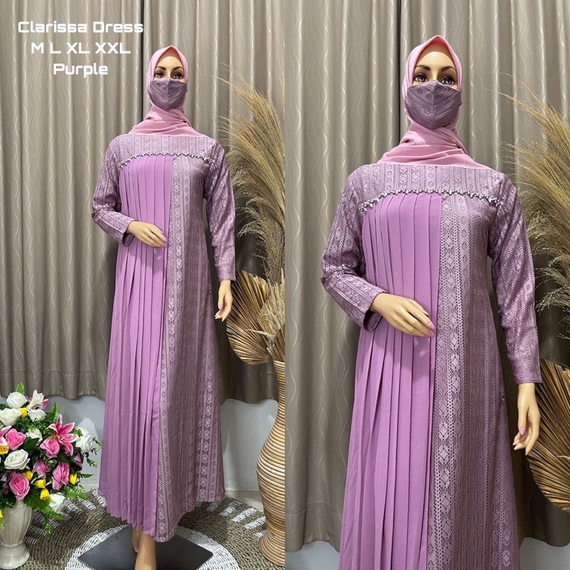(COD) Gamis Clarissa| Gamis| Gamis Pesta| Gamis Brukat| Gamis Brukat Tile| Dress Brukat| Dress Konda
