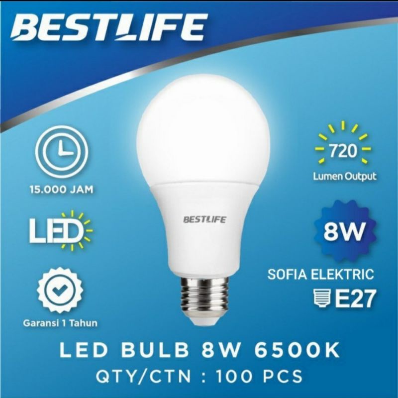 LAMPU BULB AMAN DIKIRIM BEST LIFE BOHLAM LED 8 WATT 6500K BESTLIFE BL-LED-BULB-8W-A60