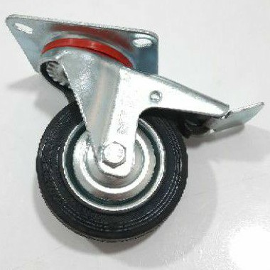 Roda Trolley Karet 4inch Rem / Roda Karet Etalase Gerobak (C32)