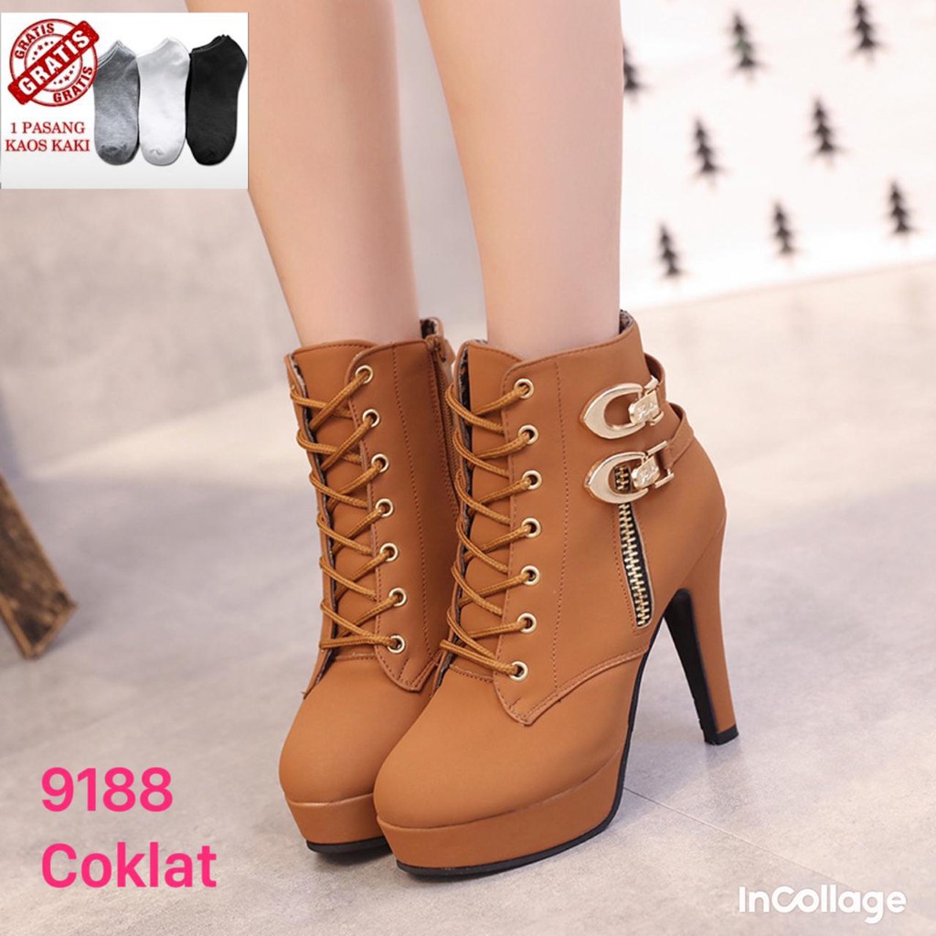 SEPATU BOOTS WANITA IMPOR HIGH BLOCK KOREA 9188