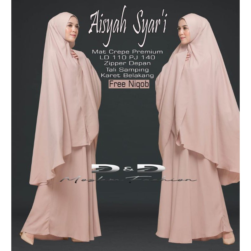 Aisyah Syar'i. gamis Syari polos dengan bahan adem dan look elegan serta mewah (FREE CADAR)