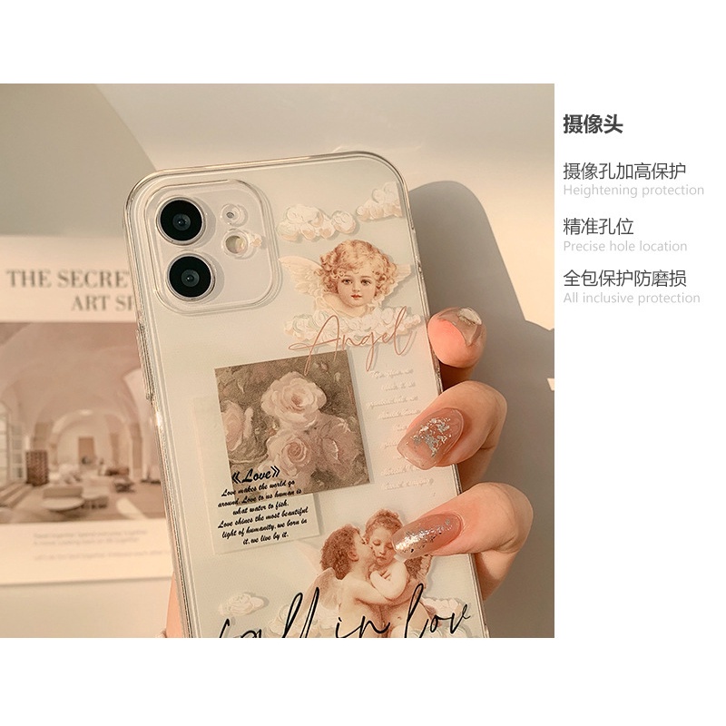 Soft Case Transparan Desain Mawar Malaikat Vintage Untuk Iphone 6 7 8 PLUS X XR XS 11 12 13 MINI PRO MAX SE 2020