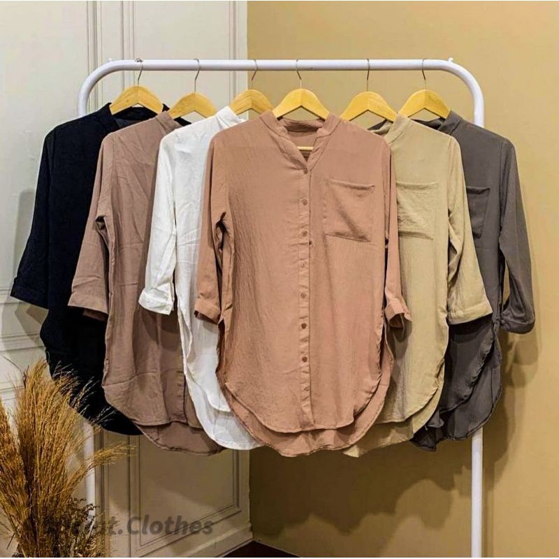 DAILY TUNIC COTTON CRINCLE WARNA SAGE ATASAN WANITA