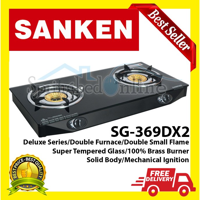 Sanken SG 369 DX Kompor Gas 2 Tungku Kaca Tempered Harga Pabrik