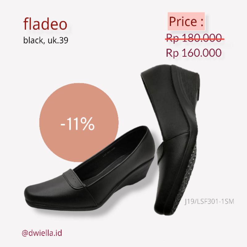 Fladeo J19/LSF301-1SM | Sepatu Kerja Pantofel Wanita Formal, Hitam - 39