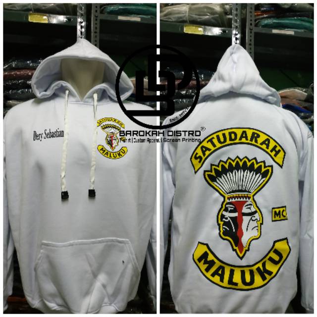 Sweater Hoodie Zipper SATU DARAH MALUKU MC terlaris - putih