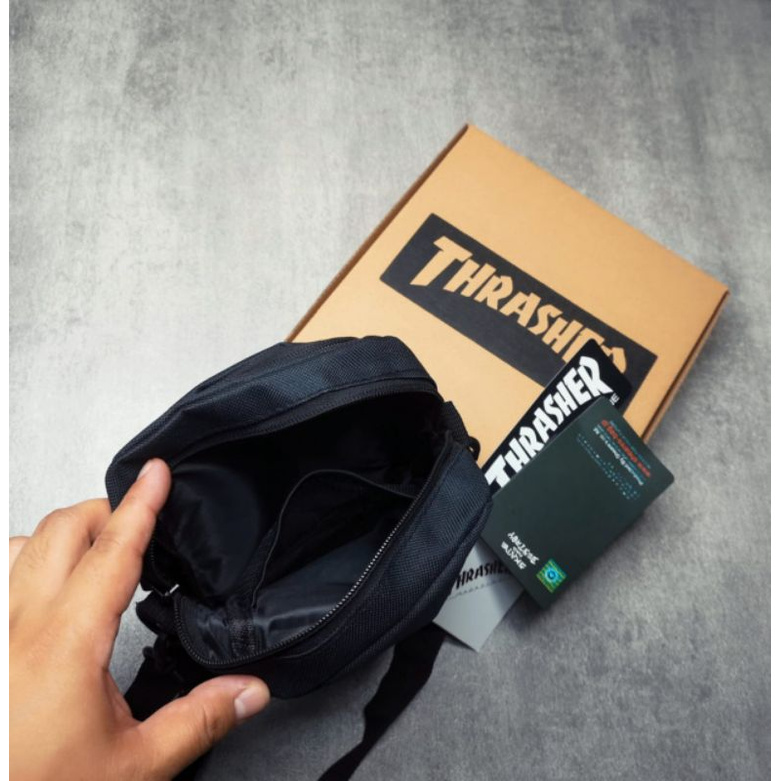 THRASHER MINI SLINGBAG BLACK FREE BOX TAS SELEMPANG PRIA DAN WANITA UNISEX