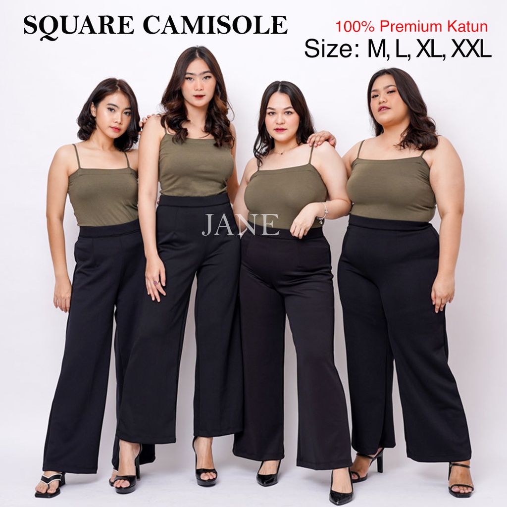 JANE COLLECTION || Atasan Tank Top Wanita Tali Spaghetti Hitam Atasan Dalaman Cewek Tanktop Tali Satu Square Camisole Tengtop Putih Polos Inner Wanita