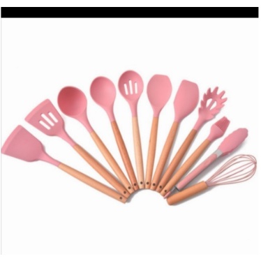 SPATULA SET 10 IN 1 TABUNG SILIKON SENDOK PENJEPIT ALAT MASAK