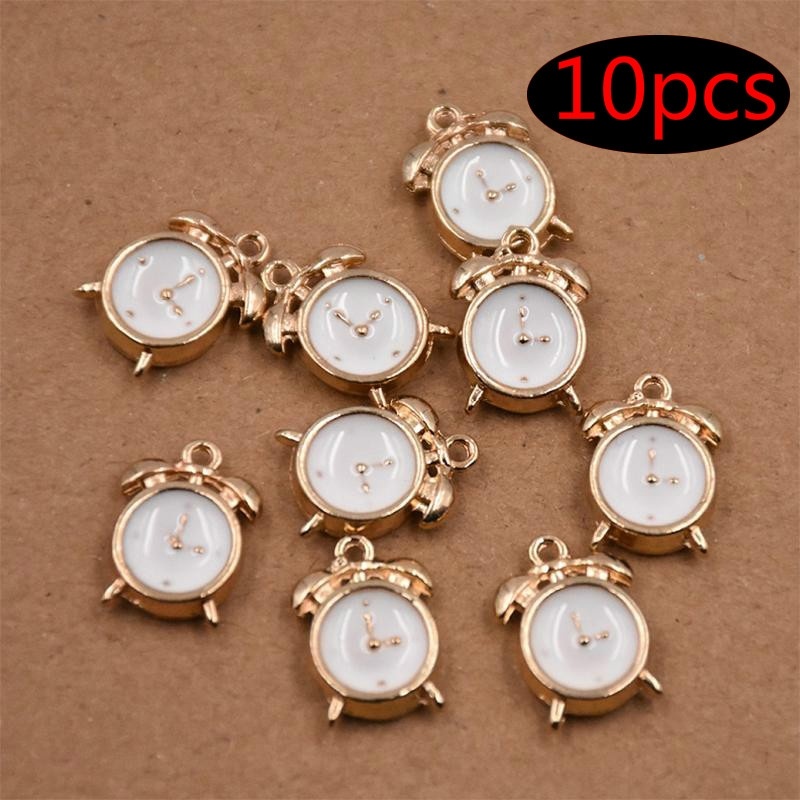 10pcs 3D Enamel Alarm Clock Dripping Oil Charm Pendant Fit DIY Bracelet Making Multicolor