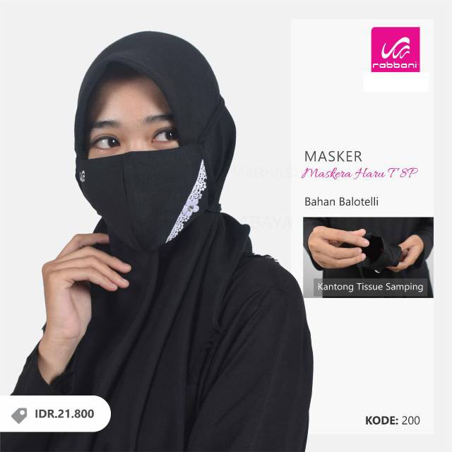 Masker Hijab Rabbani Haru T8P - Masker Kain Tali - Masker Maskera Rabbani