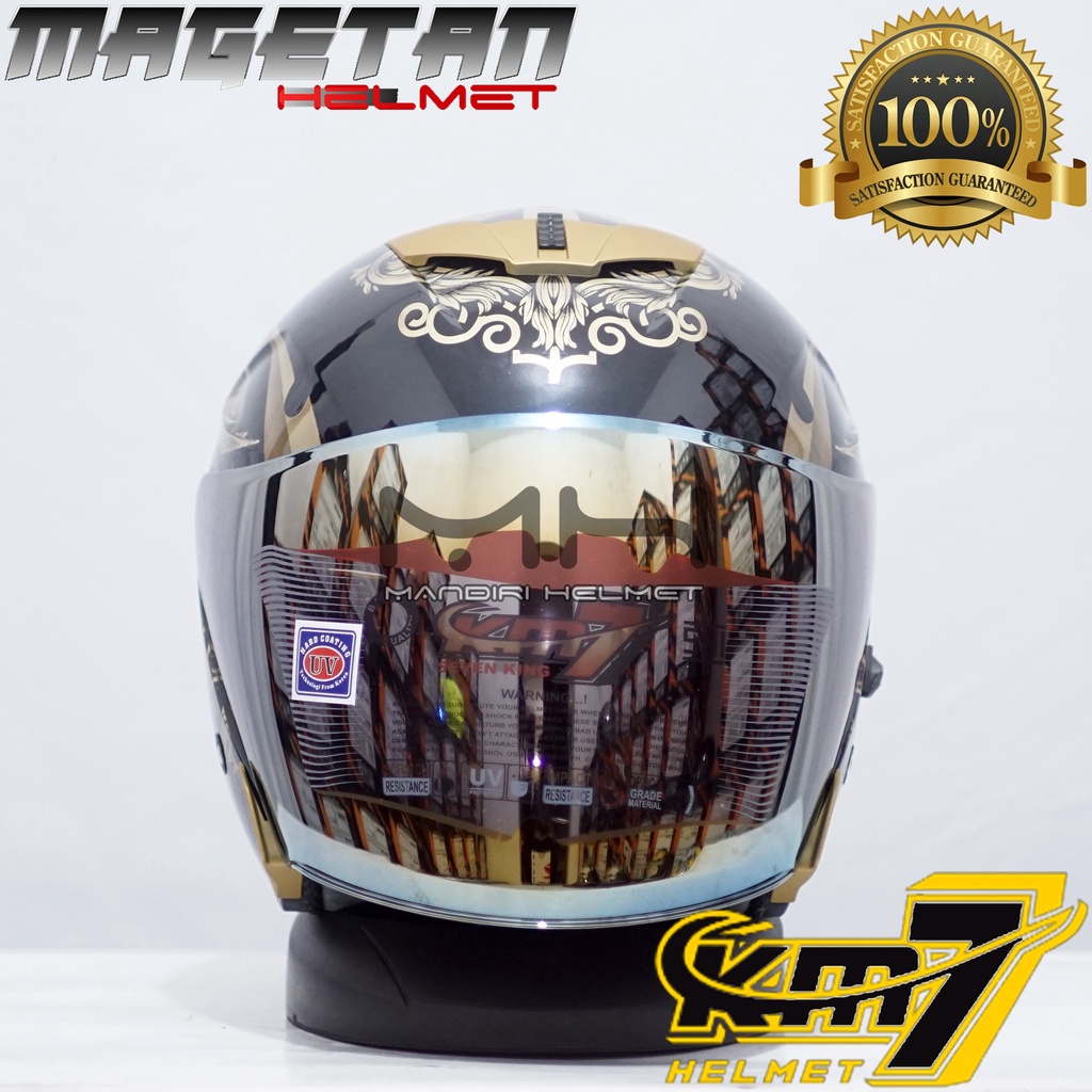 (Paket ganteng spoiler) HELM KM7 SEVEN KING BLACK GLOSSY SILVER-3