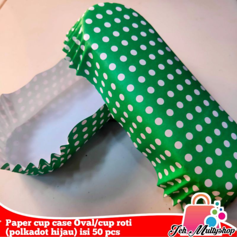 

Paper cup case Oval/cup roti (polkadot hijau) 1 roll isi 50 pcs