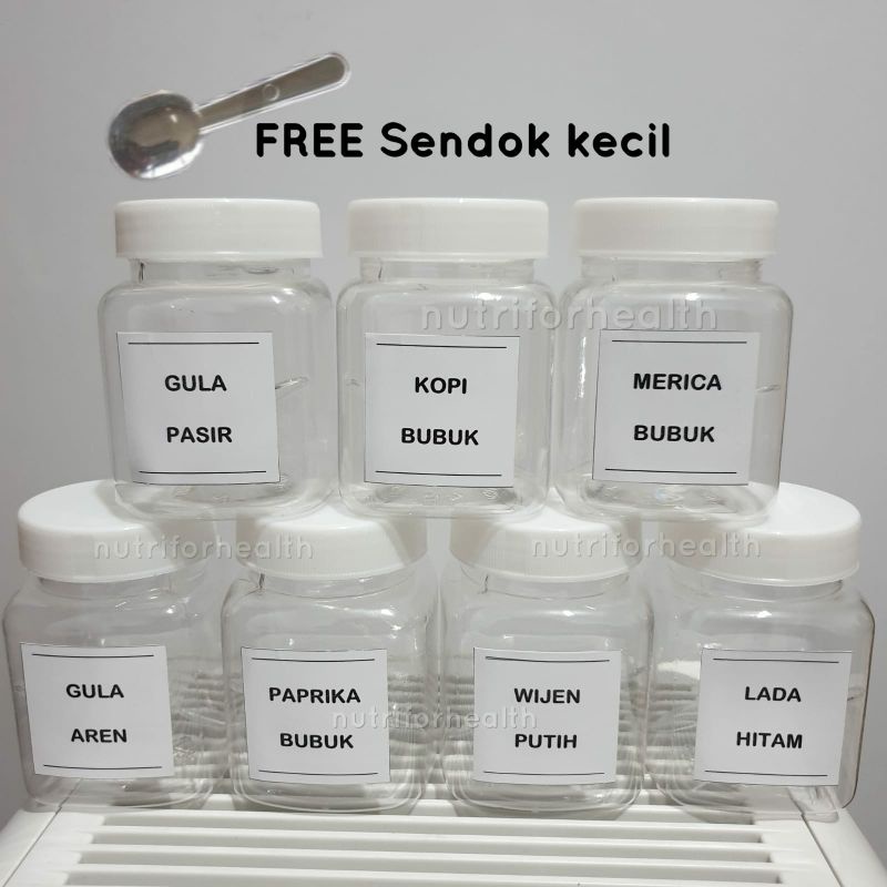 (Free Sendok) Toples Bumbu Minimalis Jar Bumbu Aesthetic  Pantry Organizer