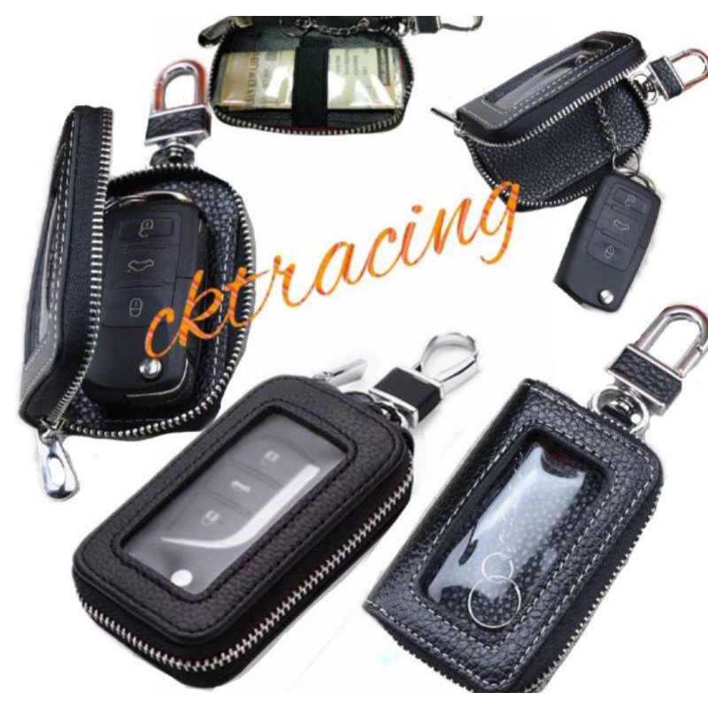 dompet kunci remote keyless mobil kulit asli transparan dompet stnk