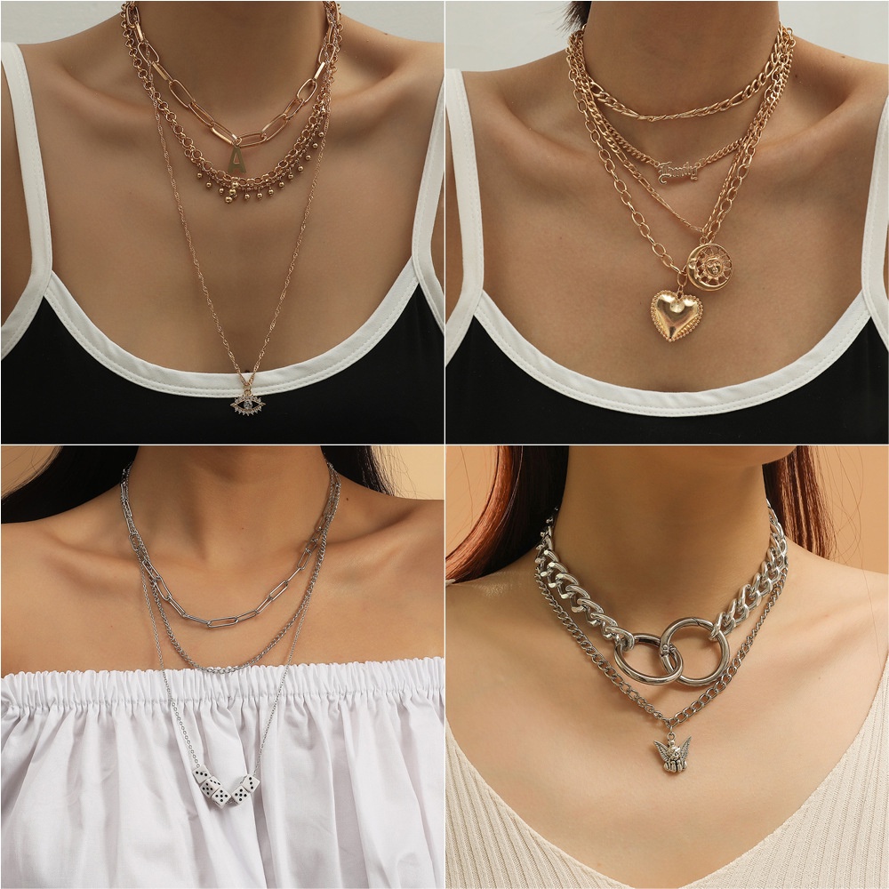 Kalung Rantai Multilayer Liontin Aksesoris Hijab Fashion Wanita Korean Style Layered Necklace