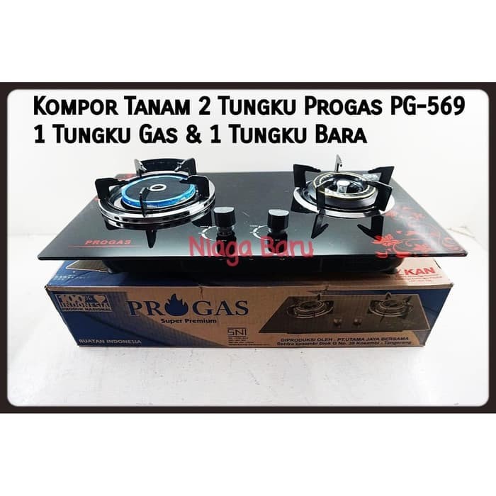 Kompor Tanam dan biasa Kaca 2 Tungku  progas PG-569 -MIX-BARA api biru