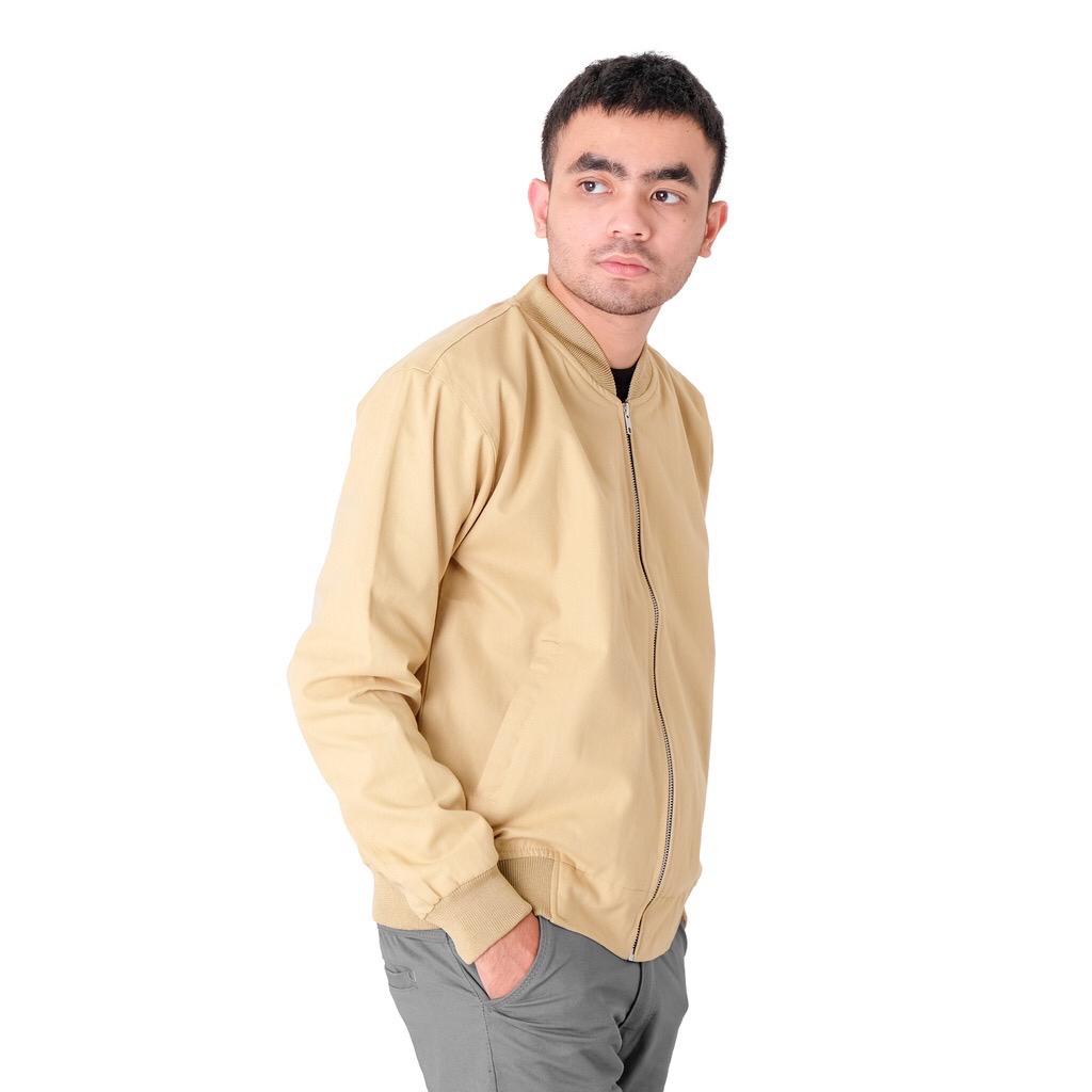 BAPIN Jaket Bomber Motor Pria Wanita Bahan Canvas Tebal Adem Cream