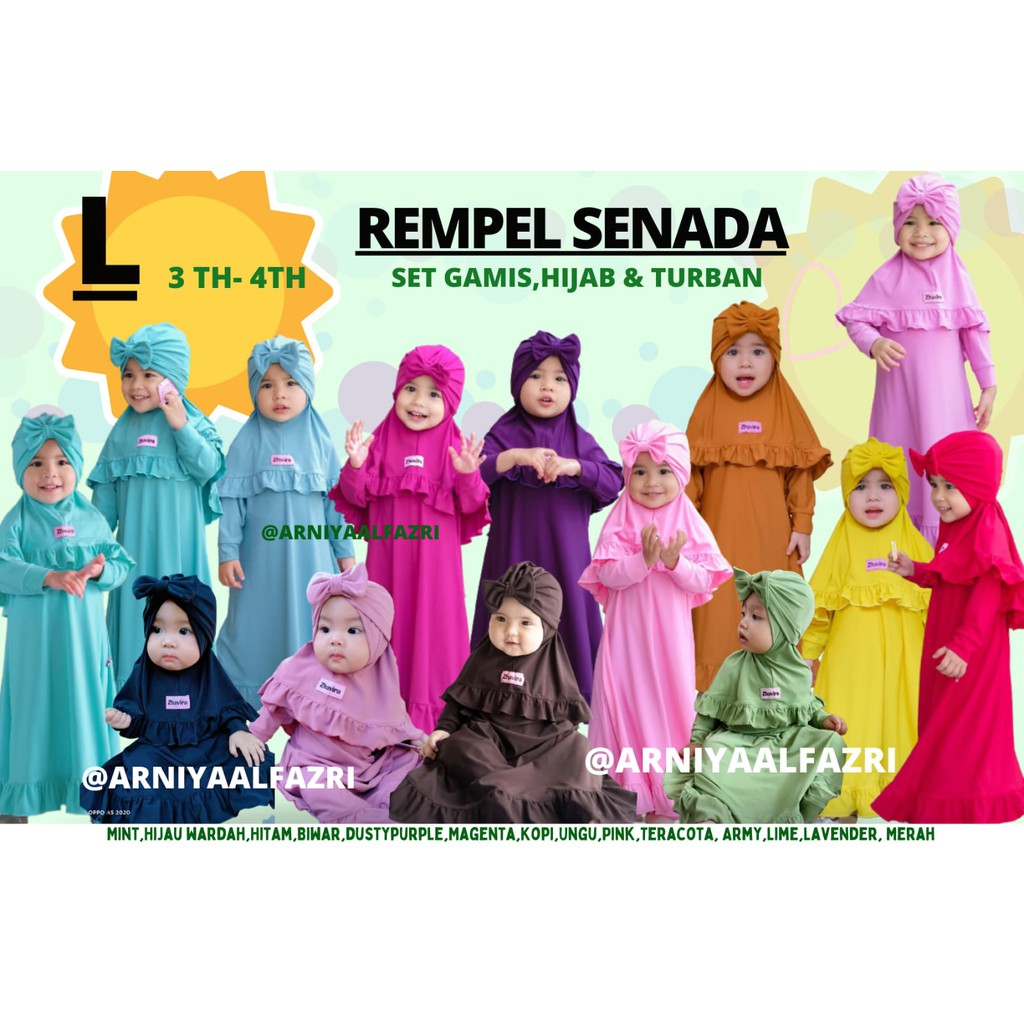 Zhavira Babykids Gamis Rempel Senada Warna Teracotta, Army, Ungu, Mint, Biru Wardah