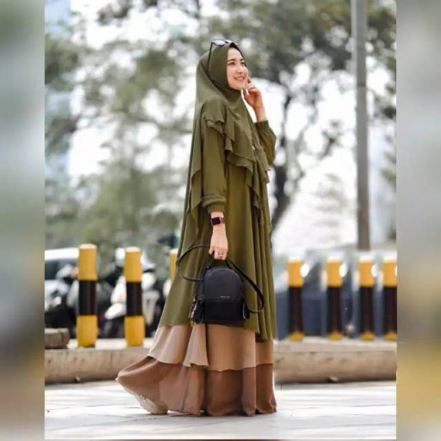 Gamis syar'i set jilbab polos ceruty premium