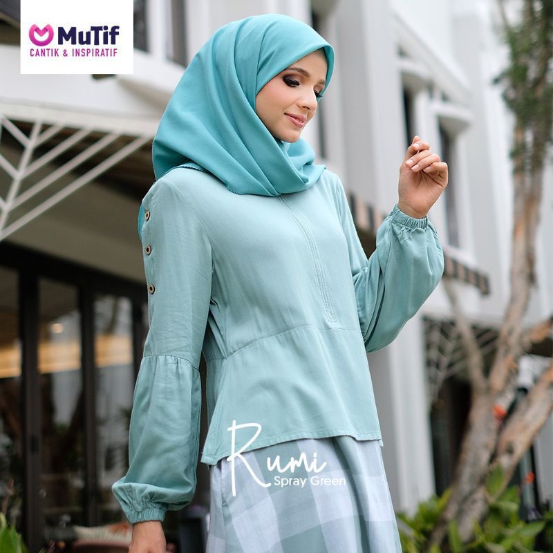 READY STOK. RUMI DRESS ORIGINAL SPRAY GREEN DAN ASH ROSE BY MUTIF