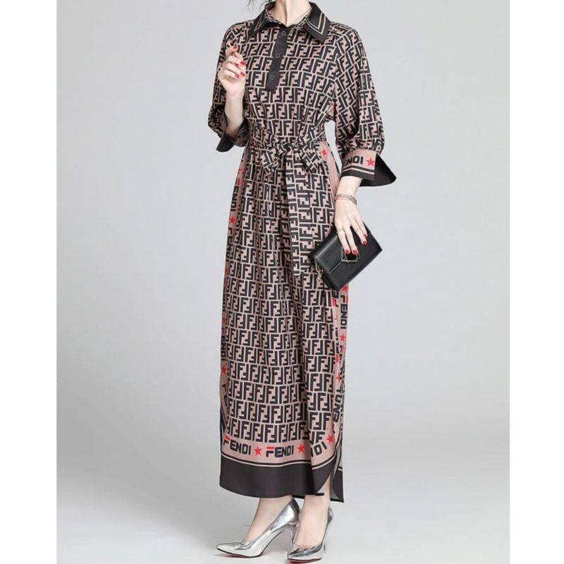 MDLV ~ 06610# Fendila FF Shirt Maxi Dress Maxi Dress Pendi Long Dress Premium Fashion Import