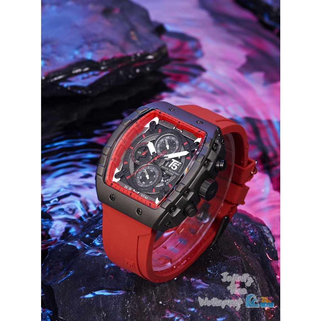 Jam Tangan Cowok T5 H3856G H3856 3856 Analog Chrono dan Tanggal Aktif Strap Rubber Kualitas Original