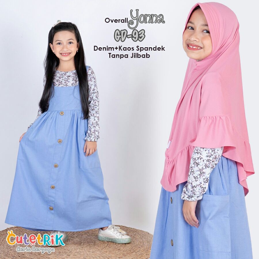 Gamis anak cutetrik model ovearall bahan kaos & denim lembut usia 5th - dewasa - YONNA GD93