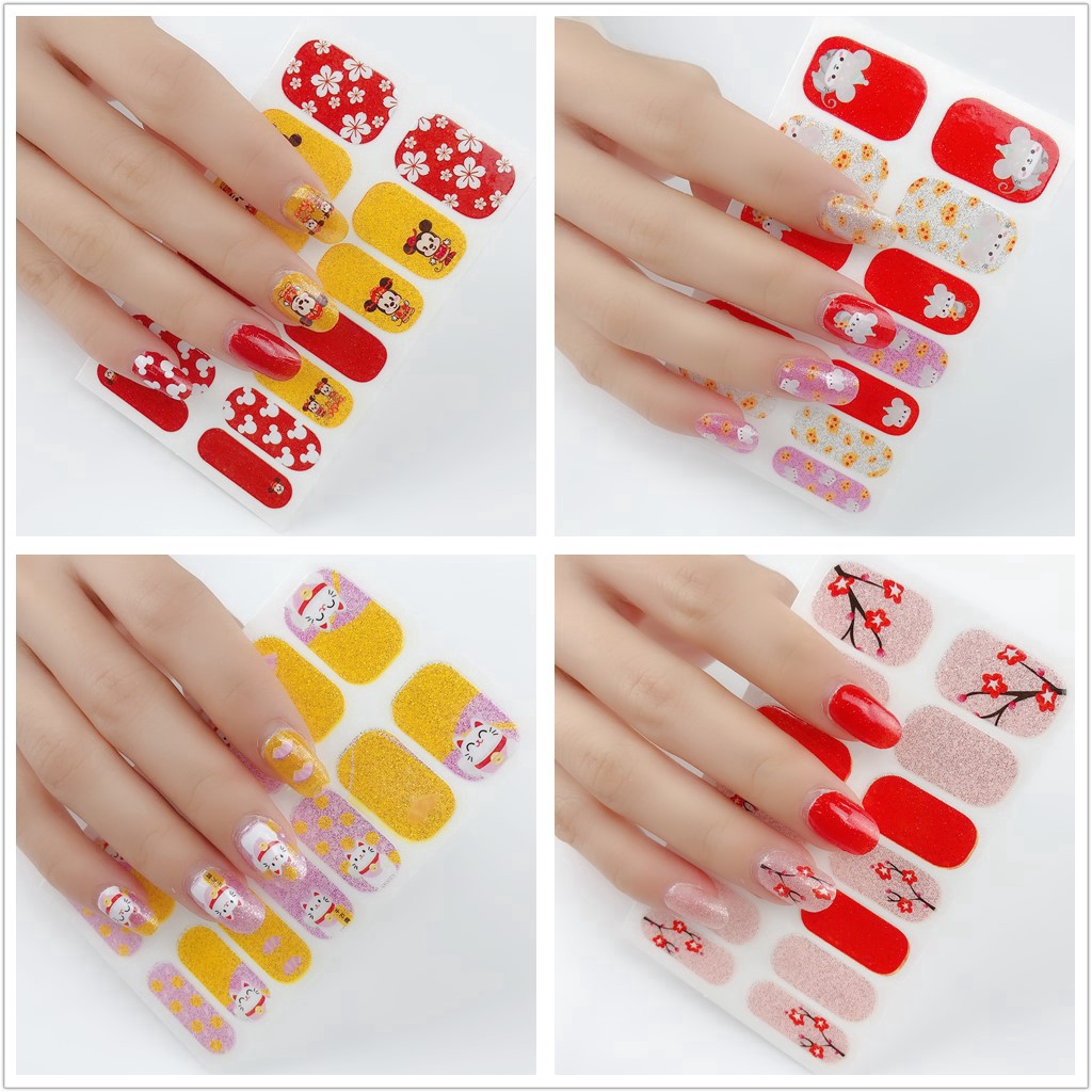 14Pcs / Lembar Stiker Kuku Palsu 3D untuk Nail Art / Manicure