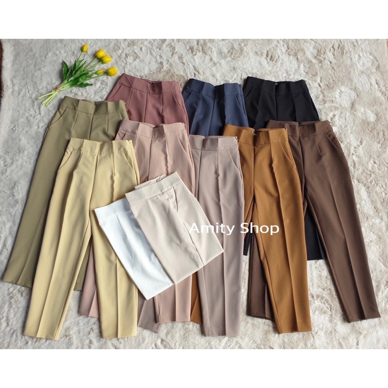 CELANA BAHAN AMITY HIGHWAIST MODEL 7/8 ZIPPER SAMPING (CLAMY002)