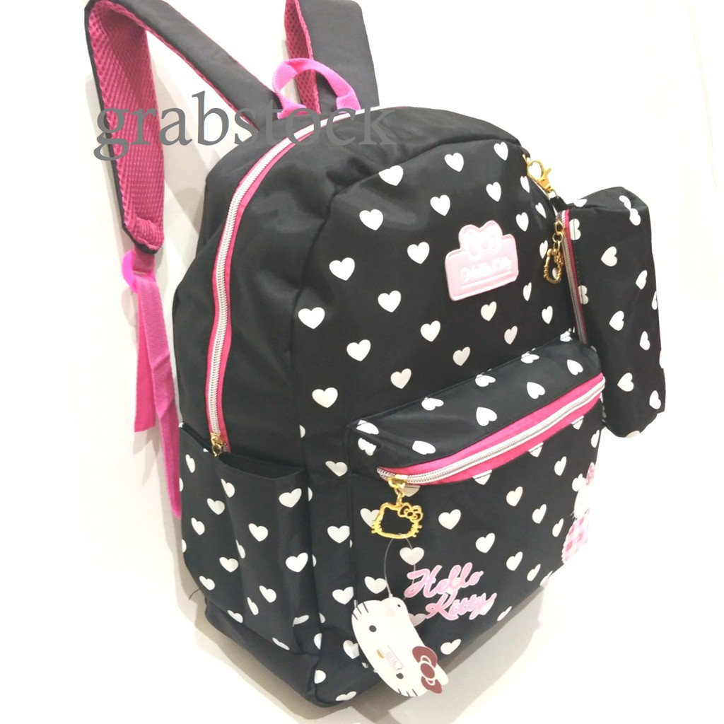 Hello Kitty Tas Ransel Impor Plus Tempat Pensil Motif Hati