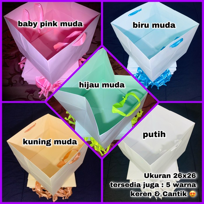 

READY COD paper bag 5 WARNA / paperbag Cake Kue Nasi Kotak Bento 26 x 26 / LUSIN - PiNK / LUSiN TERLARIS