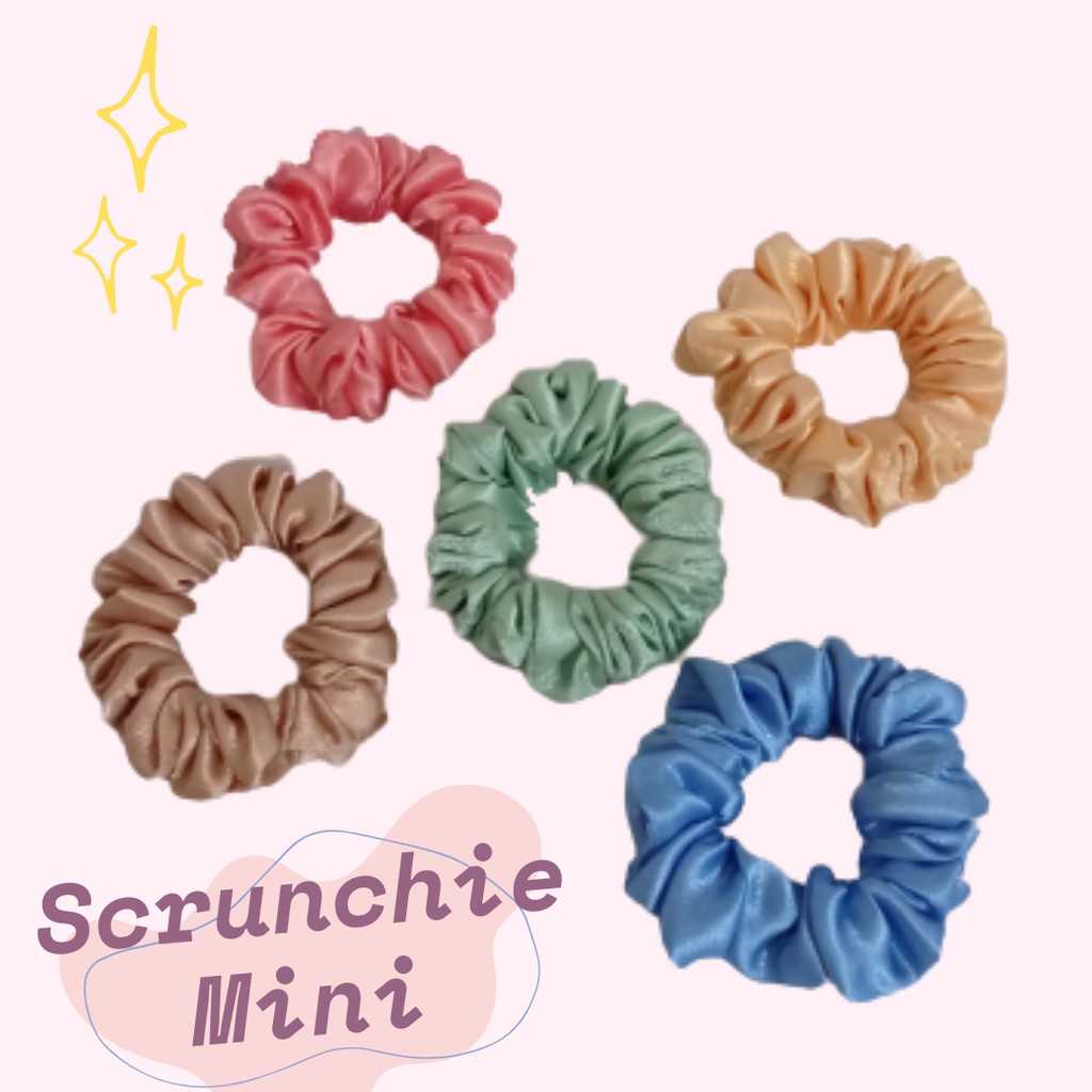 Ikat Rambut Scrunchie Mini Set Isi 5 Pcs Kunciran Satin Glossy