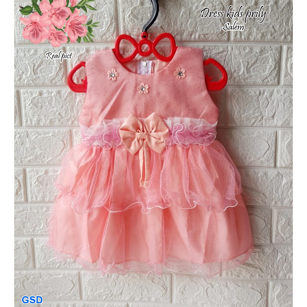 Dress kids prily/terusan dress anak perempuan murah/dress pesta motif brukat pita/fashion anak lucu