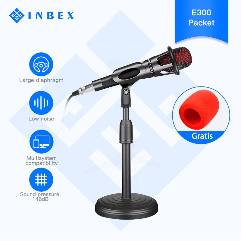 inbex E300 mikrofon Condenser + Mic kabel/ suara besar mikrofon  karaoke