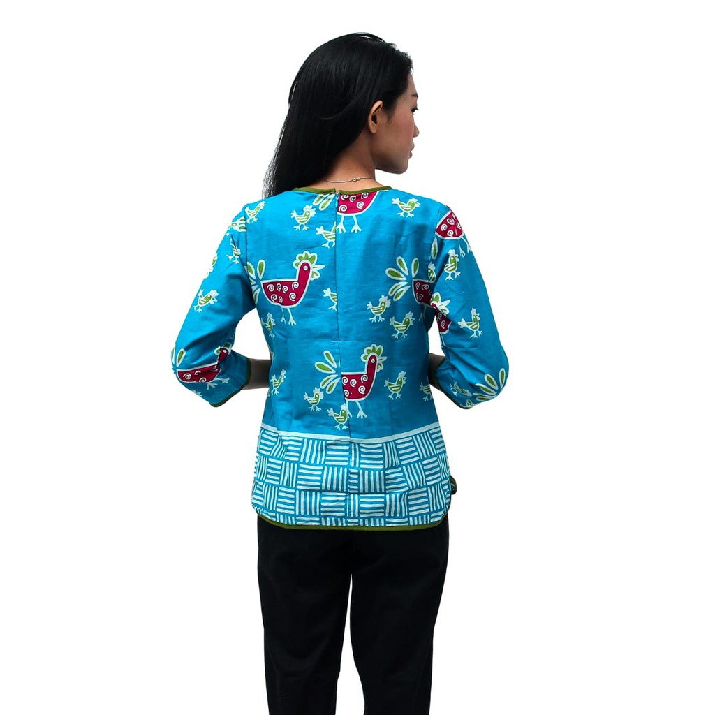 Blouse Batik Wanita Atasan Motif Ayam Warna tosca  Size  S-M-L-XL-XXL-3L-4L-5L-