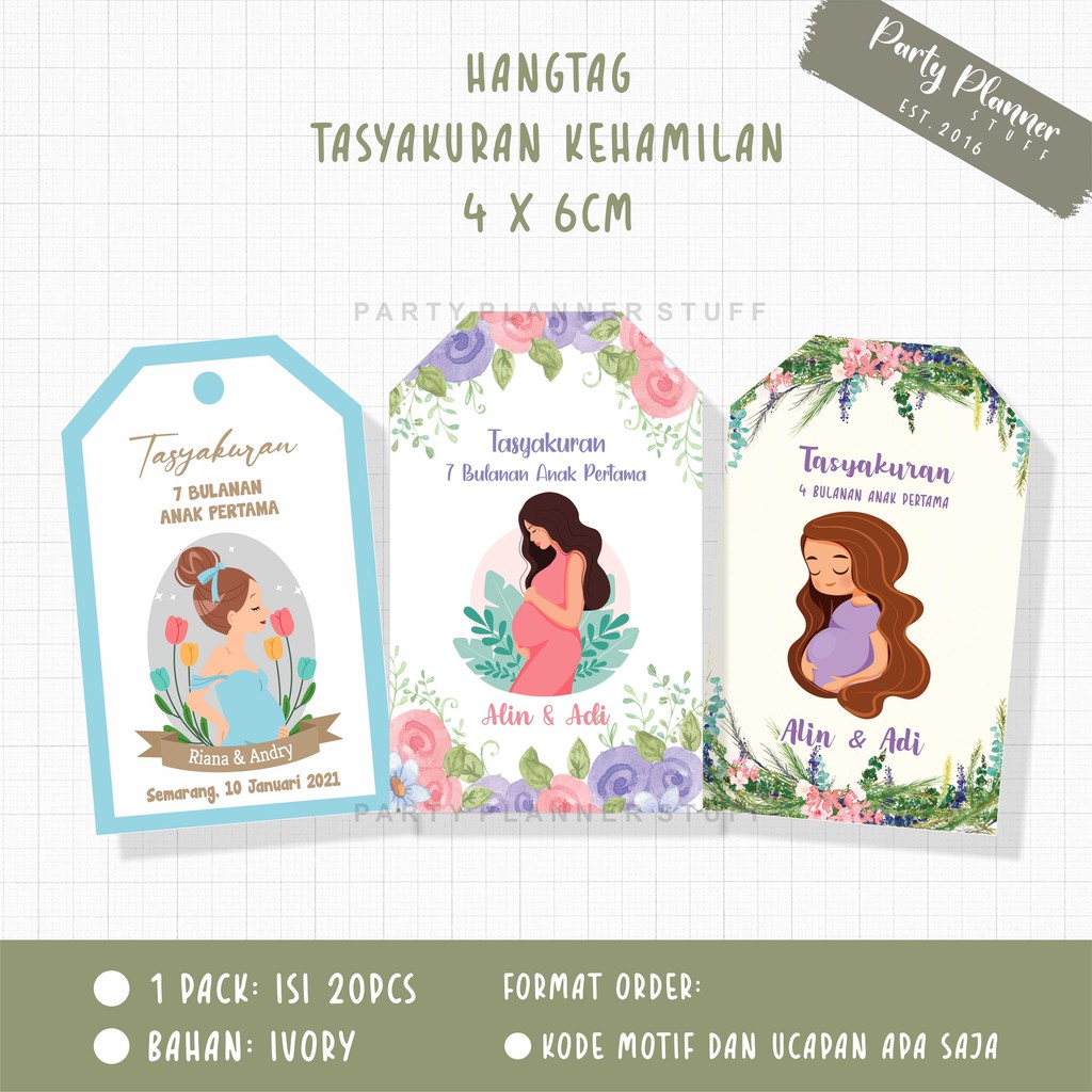 Hangtag tasyakuran kehamilan 4 bulanan 7 bulanan tag souvenir kartu ucapan tasyakuran kehamilan