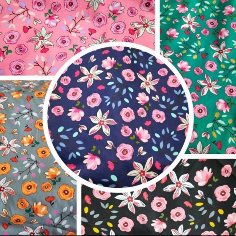 kain katun motif bunga MELATI meteran warna warni