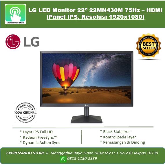 LG LED Monitor 22” 22MN430M 75Hz – HDMI (Panel IPS, Resolusi 1920x1080)