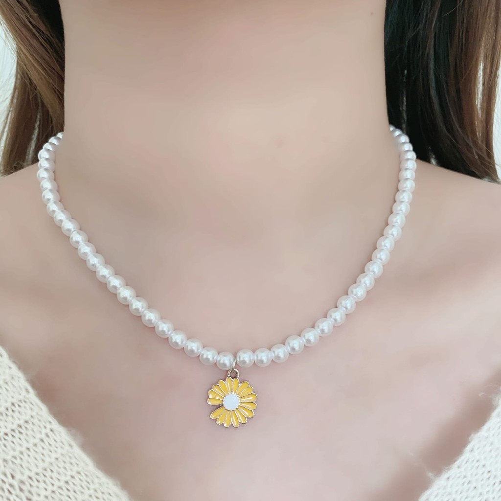 ★ODS★ FA110  Versi Korea Bunga Putih Daisy Pearl Kalung Choker Krisan Klavikula Rantai Perhiasan