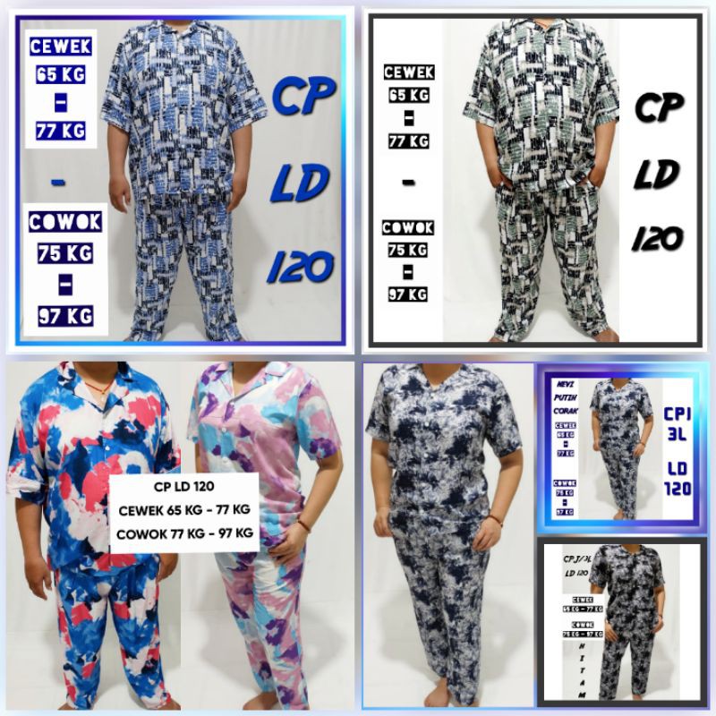 ONE SET TIE DYE WANITA DEWASA JUMBO LD 120 SET PIYAMA KATUN RAYON PREMIUM LENGAN PANJANG BAJU TIDUR