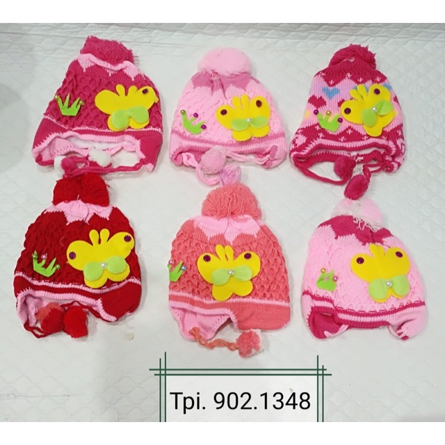 Topi kupluk rajut tutup telinga anak perempuan 6-24 bulan