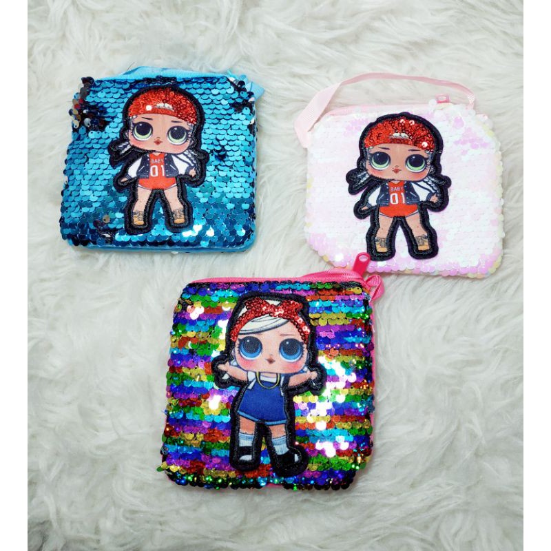 TB05 Tas Bulu Slempang Sequin Blink Unicorn/LOL Kotak Square 11x12cm Slingbag