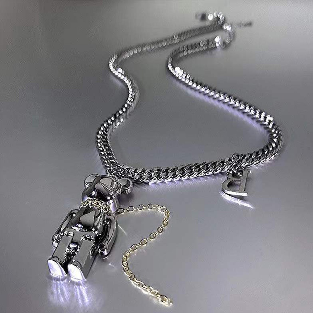 Kalung Rantai Tebal Liontin Huruf B Beruang Gaya punk hip Hop Untuk unisex