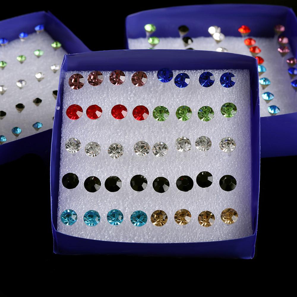 Solighter 20pasang/40pcs Ear studs Pin Earring Kristal Bening Kristal Warna-Warni